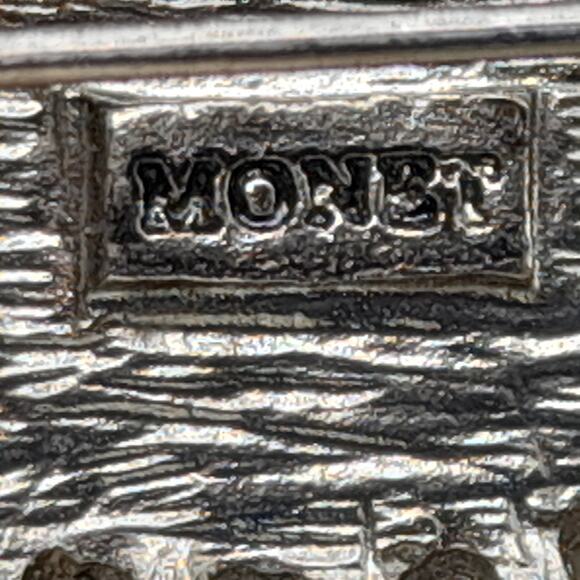 Vintage Monet Clear Black Rhinestone Oval Brooch, 1980s, 1 5/8 Inch - Picture 6 of 13